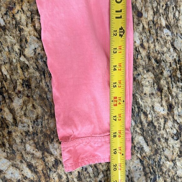 Theory Linen Blend Pink 1/2 Button Roll Tab Sleeve Top Size M - Picture 8 of 9